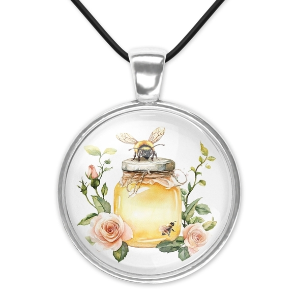 None Jewelry - Floral Bee Pendant Necklace